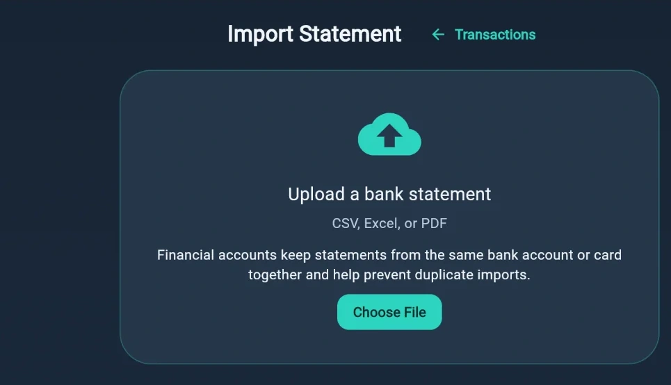 Close-up of SpendCalm import statement screen, showing readable interface details